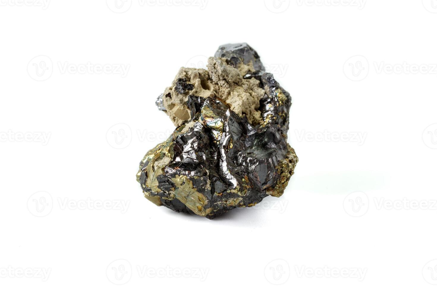 Macro mineral stone  Sphalerite Pyrite on a white background photo