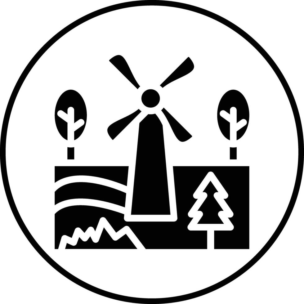 Windmill Landscape Vector Icon