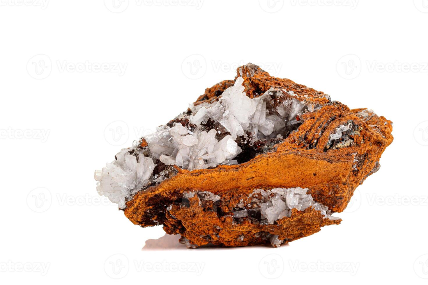 Macro mineral stone crystals Hemimorphite rock on a white background photo