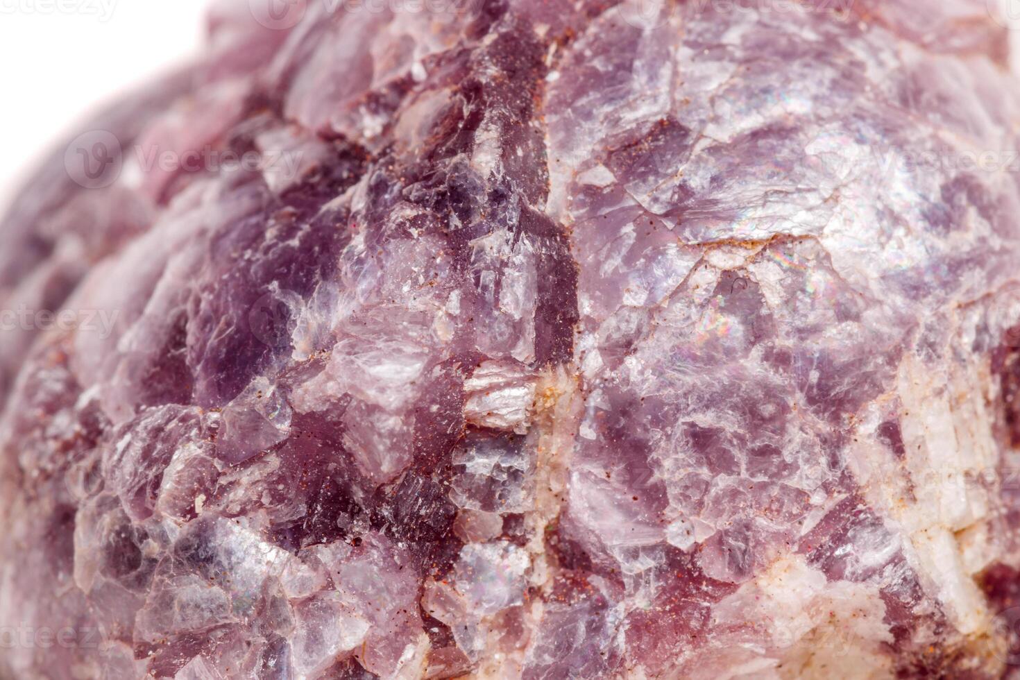 Macro mineral stone Lepidolite in the rock a white background photo