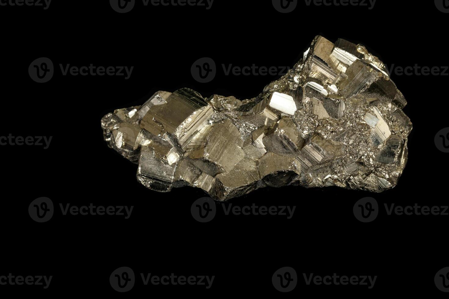 Macro mineral stone Pyrite on a black background photo