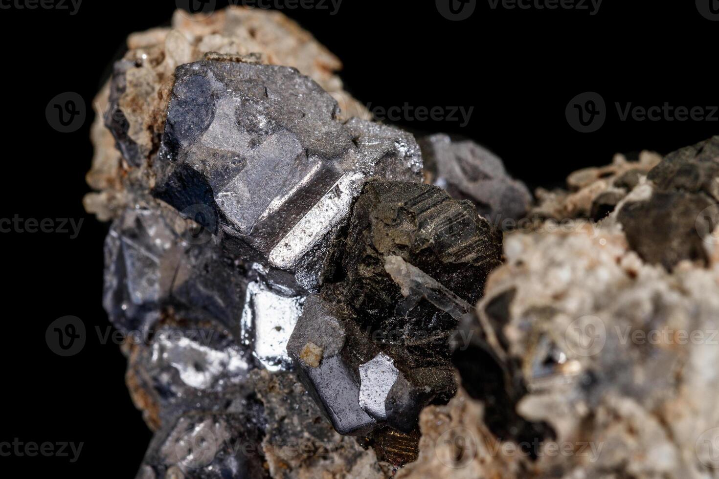 Macro stone mineral Galena on a black background photo