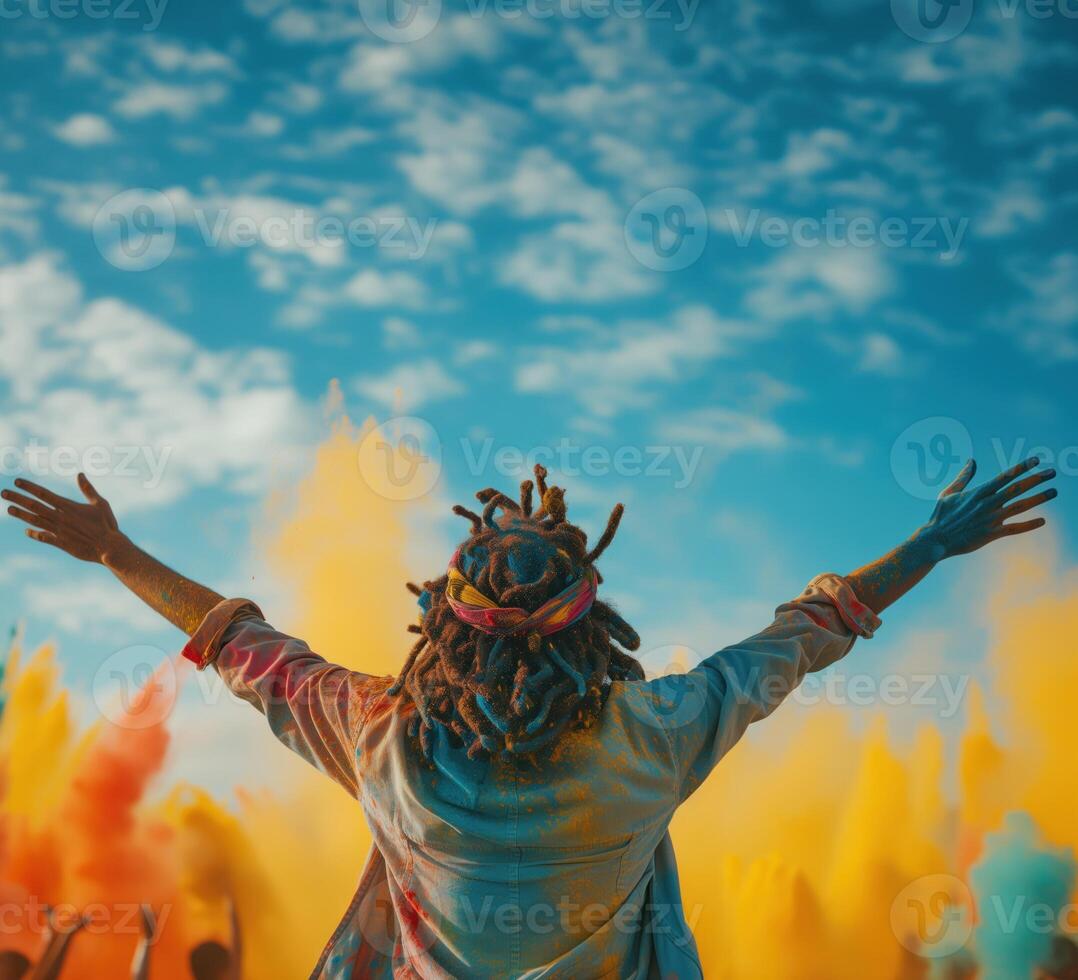 ai generado vistoso arco iris indio personas celebrar holi festival foto