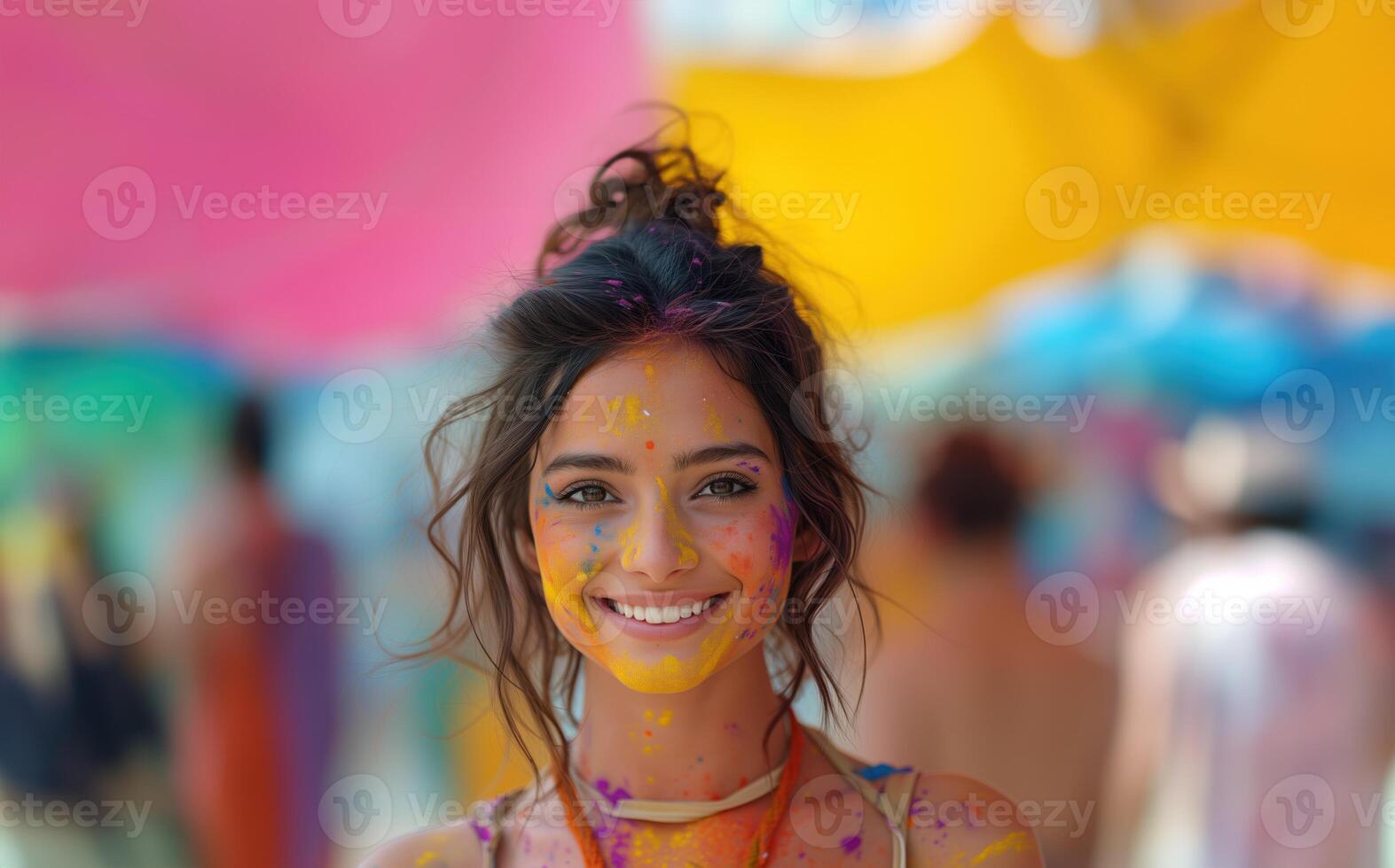 ai generado vistoso arco iris indio personas celebrar holi festival foto