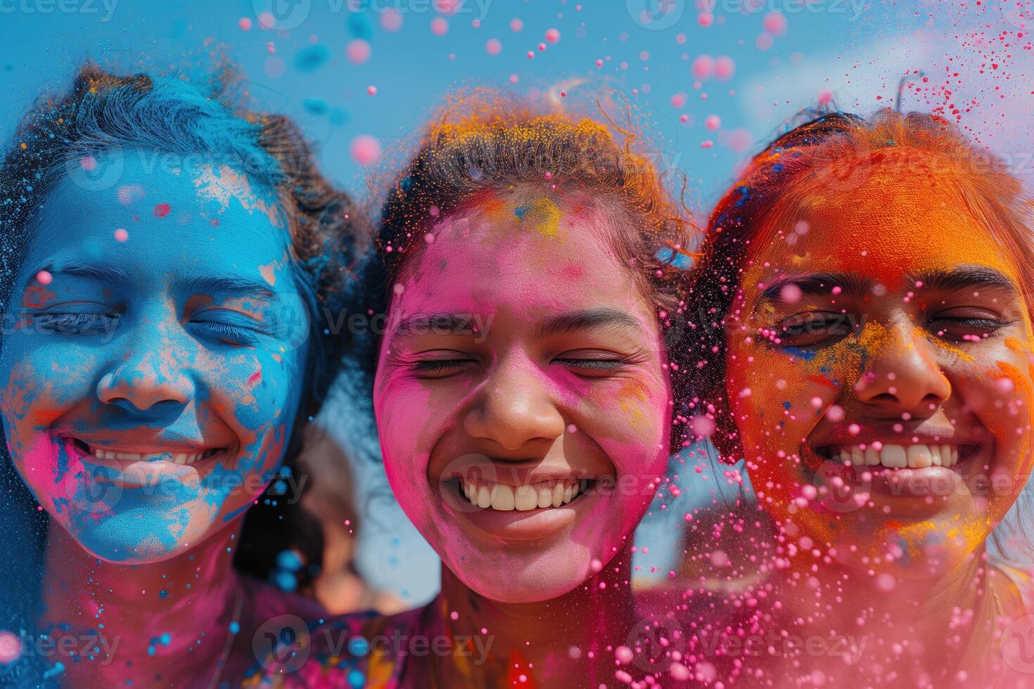 AI generated Colorful rainbow indian people celebrate holi festival photo