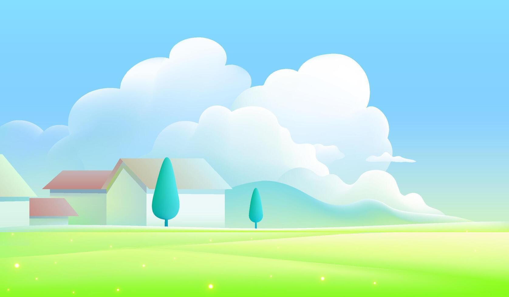 Vector spring countryside landscape illustration