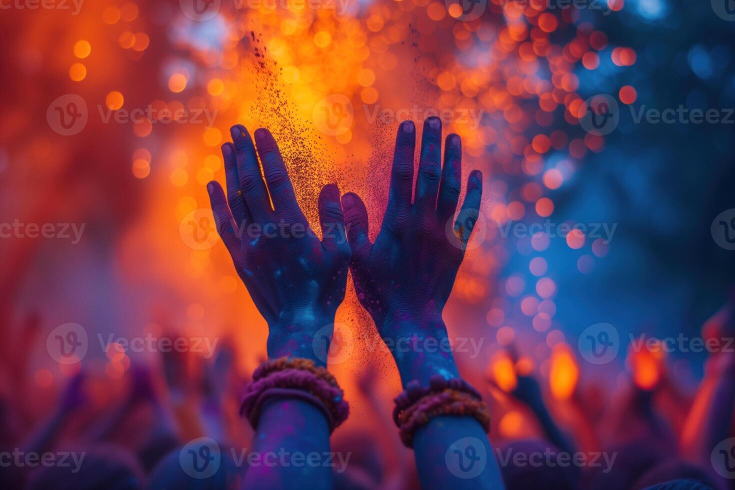 AI generated Colorful rainbow indian people celebrate holi festival photo