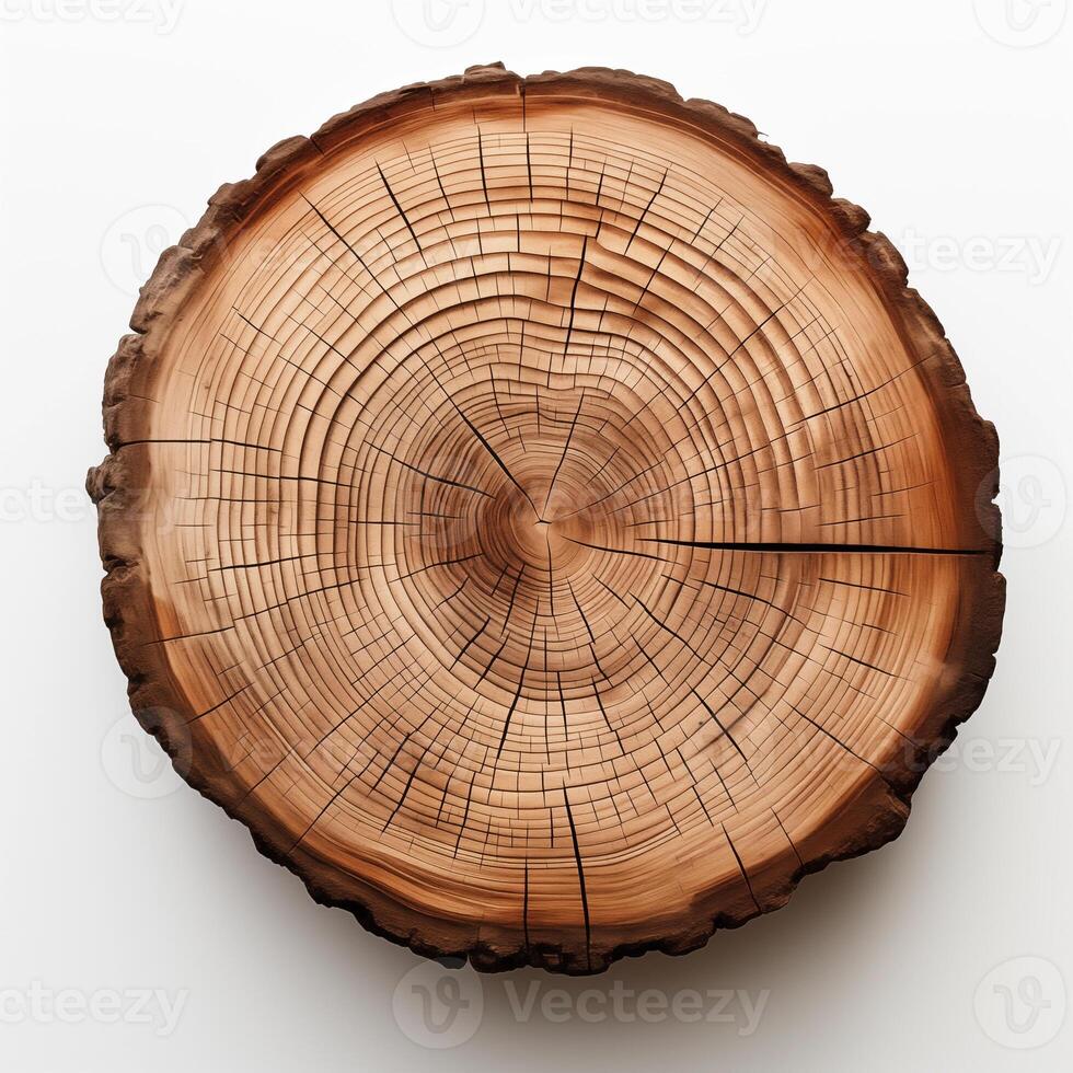 AI generated Old piece of tree stump isolated on white background photo