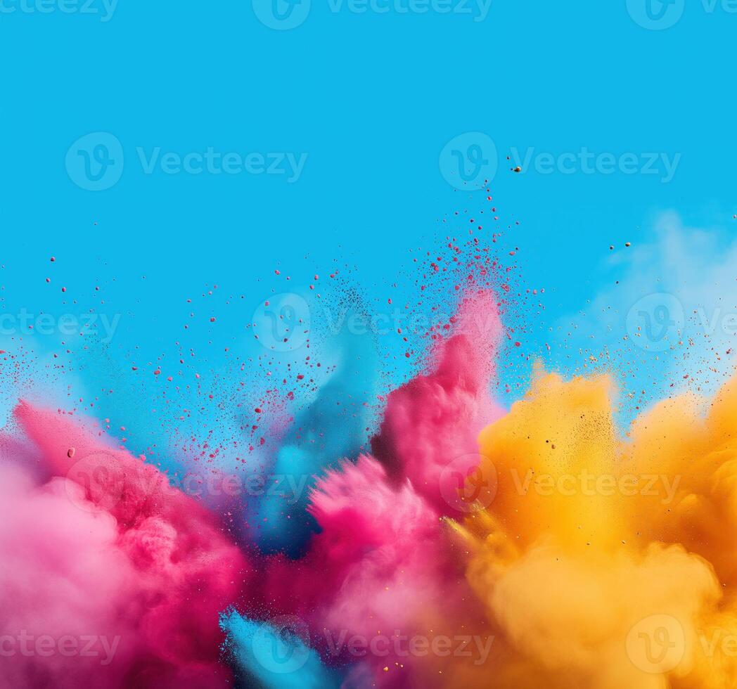 AI generated Colorful rainbow indian people celebrate holi festival photo