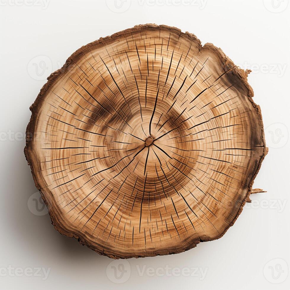 AI generated Old piece of tree stump isolated on white background photo