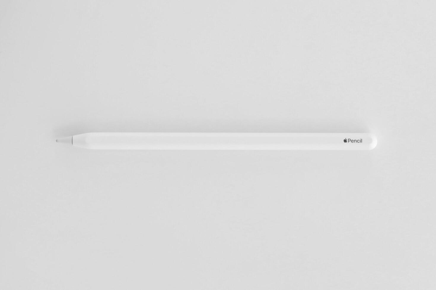 KYIV, UKRAINE - 4 MAY, 2023 New Apple pencil generation 2. Features a flat edge that attaches magnetically for automatic charging and pairing photo