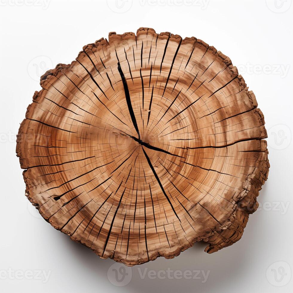 AI generated Old piece of tree stump isolated on white background photo