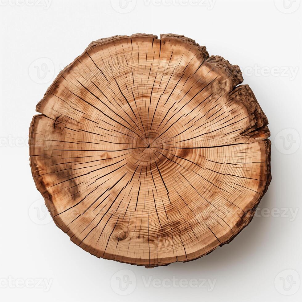 AI generated Old piece of tree stump isolated on white background photo