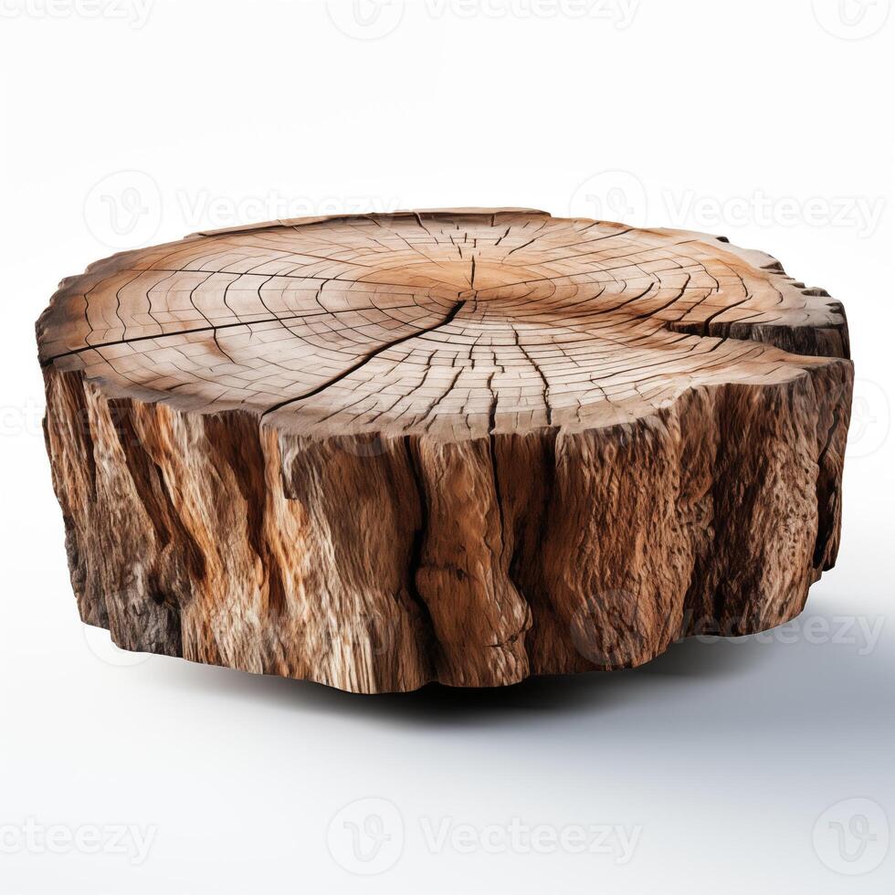 AI generated Old piece of tree stump isolated on white background photo