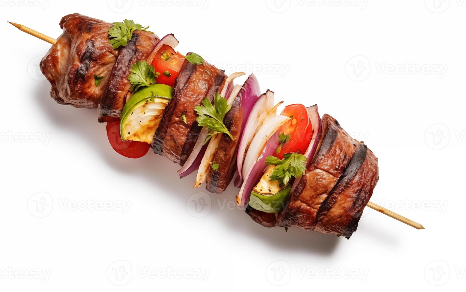 AI generated Tasty fried grilled kebab Isolated on White background photo