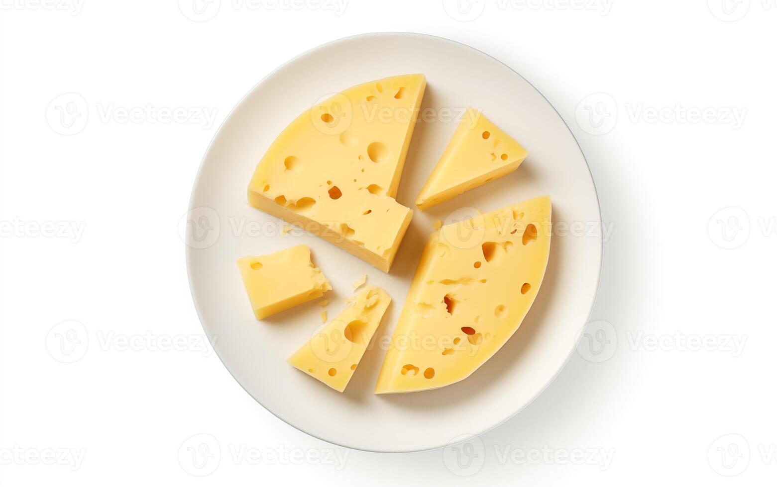 ai generado sabroso queso piezas aislado en blanco antecedentes foto