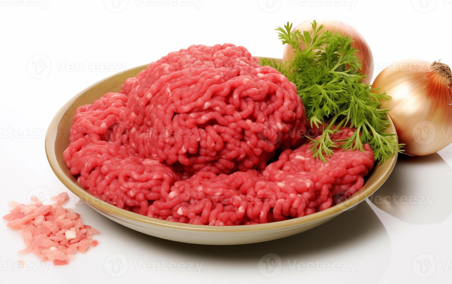 AI generated Fresh minced meat ready for cooking Isolated on White background photo