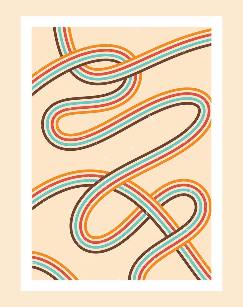 70's abstract Retro Line style aesthetic decoration poster vector