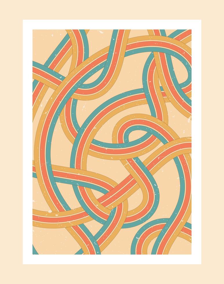 70's abstract Retro Line style aesthetic decoration poster vector