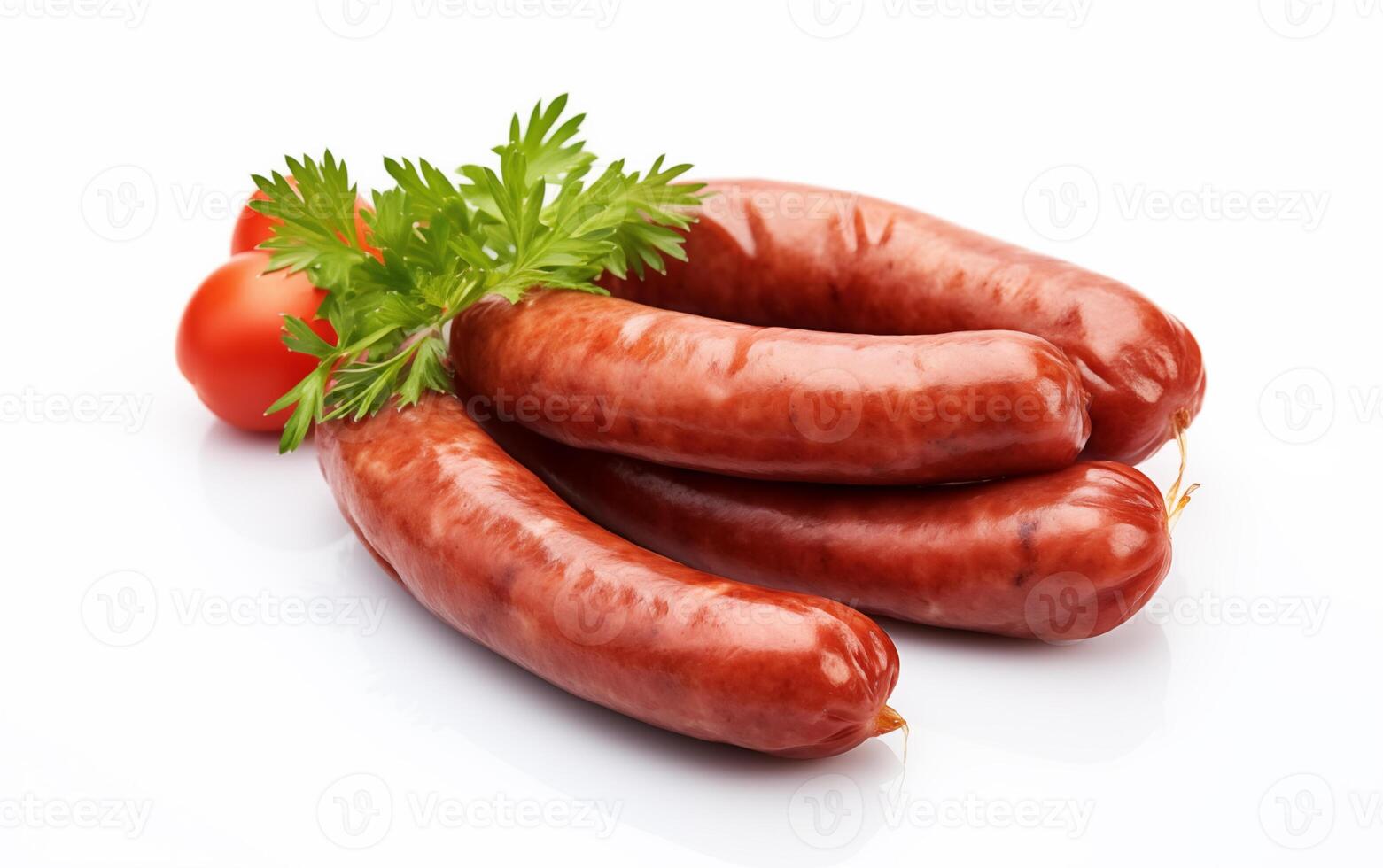 AI generated Tasty goodness sausages Isolated on White background photo