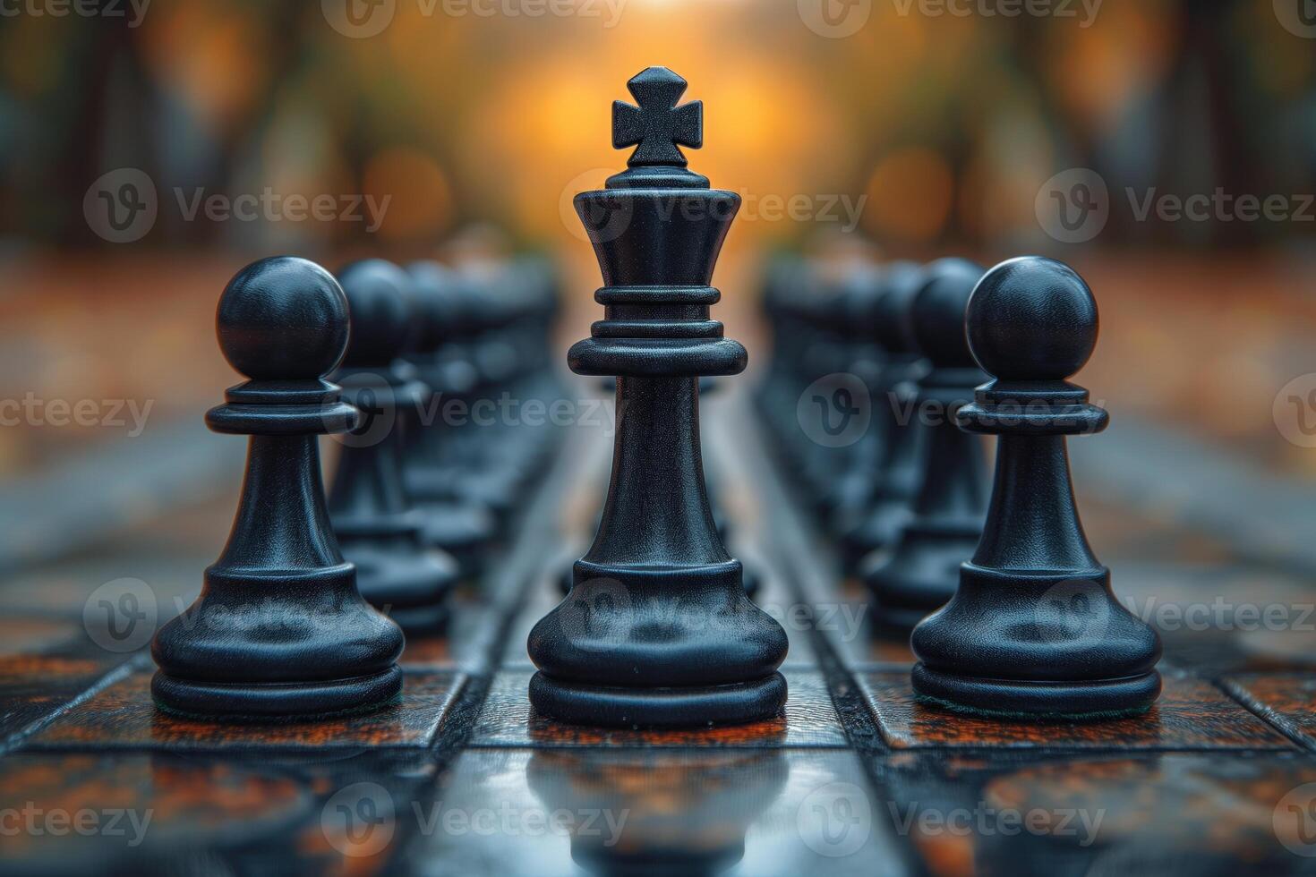 AI generated Black and white chess figures board posing in the front photo