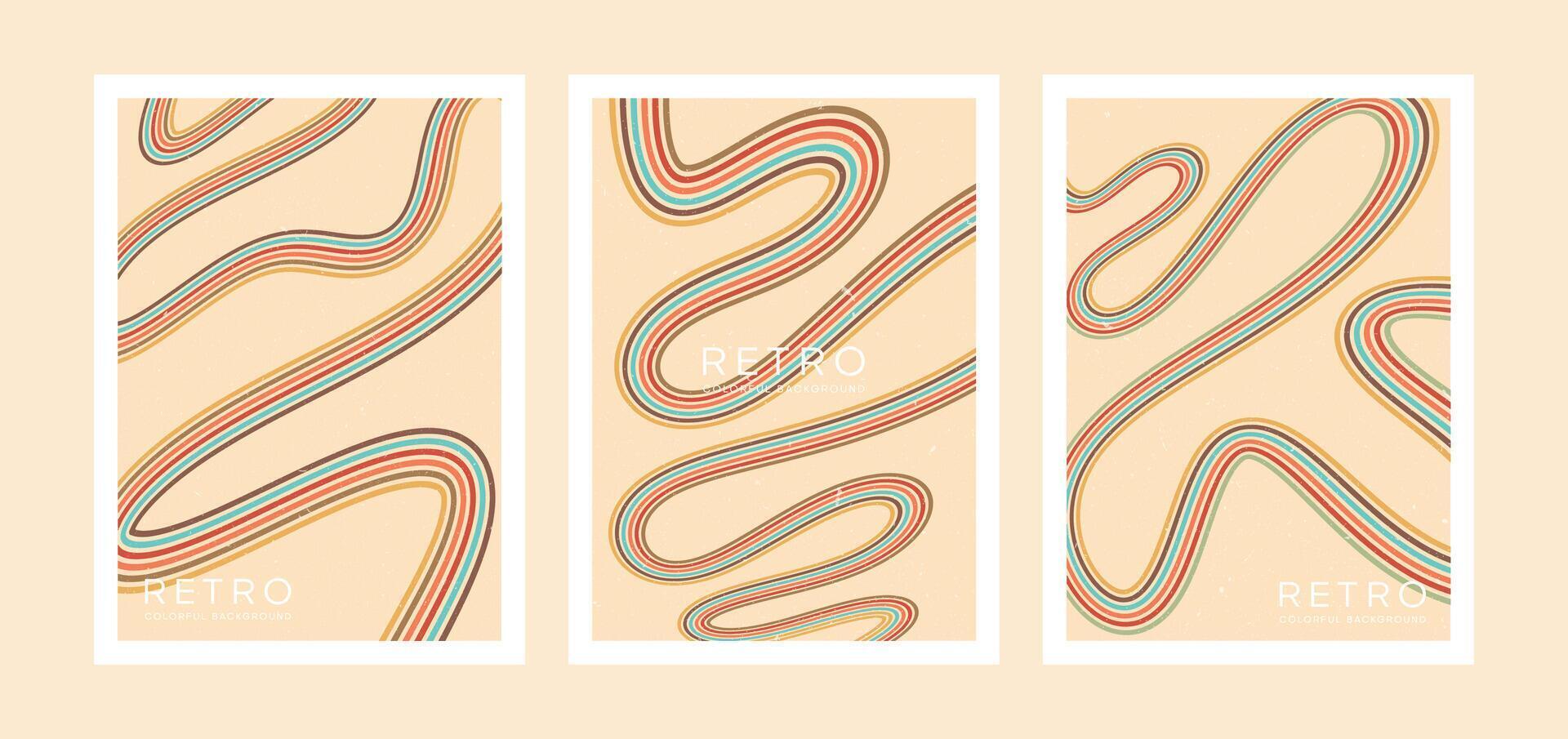 Collection of abstract 70's Retro Line style aesthetic vector illustrations