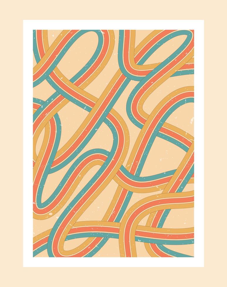 70's abstract Retro Line style aesthetic decoration poster vector