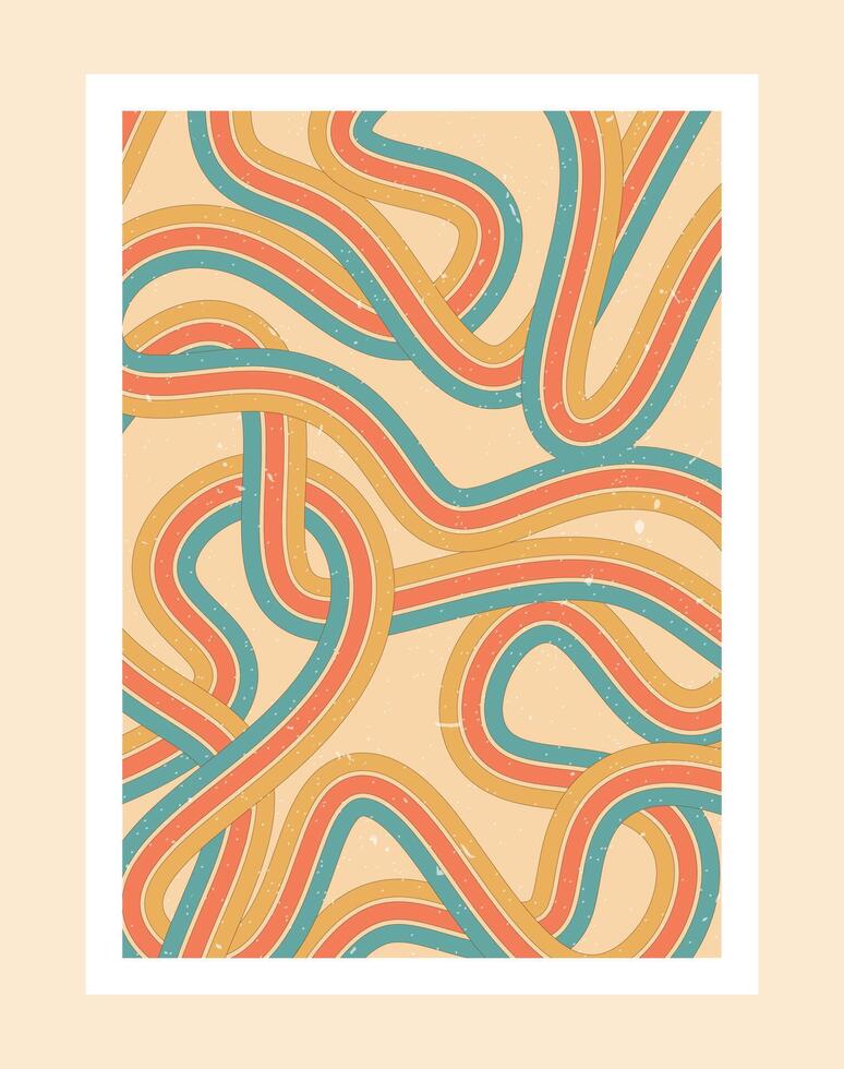 70's abstract Retro Line style aesthetic decoration poster vector