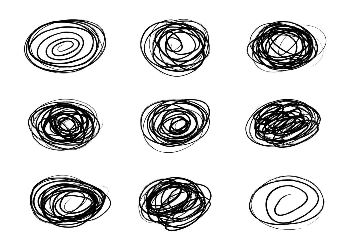 collection of abstract thin line circle doodles vector