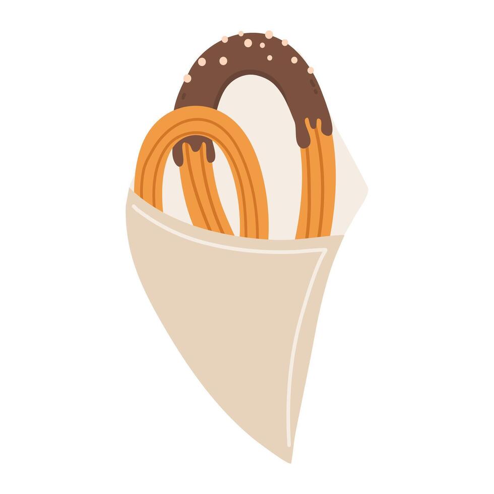 traditional mexican dessert churros with chocolate illustration vector