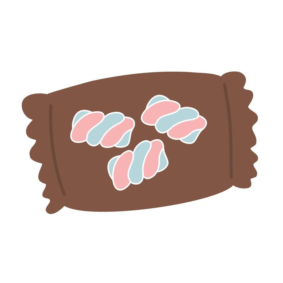 Twisted marshmallow with candies around vector