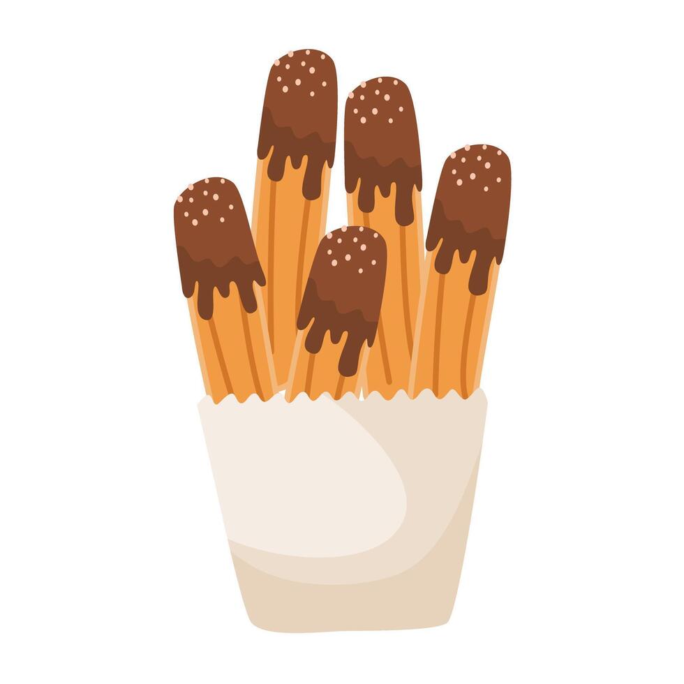 delicious Churros with cinnamon and chocolate vector