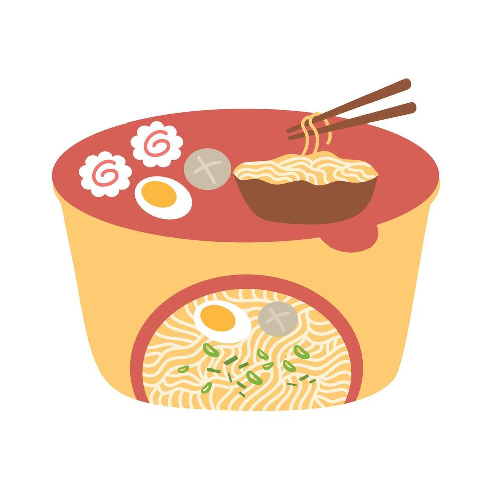 Instant cup noodles with chopstick vector