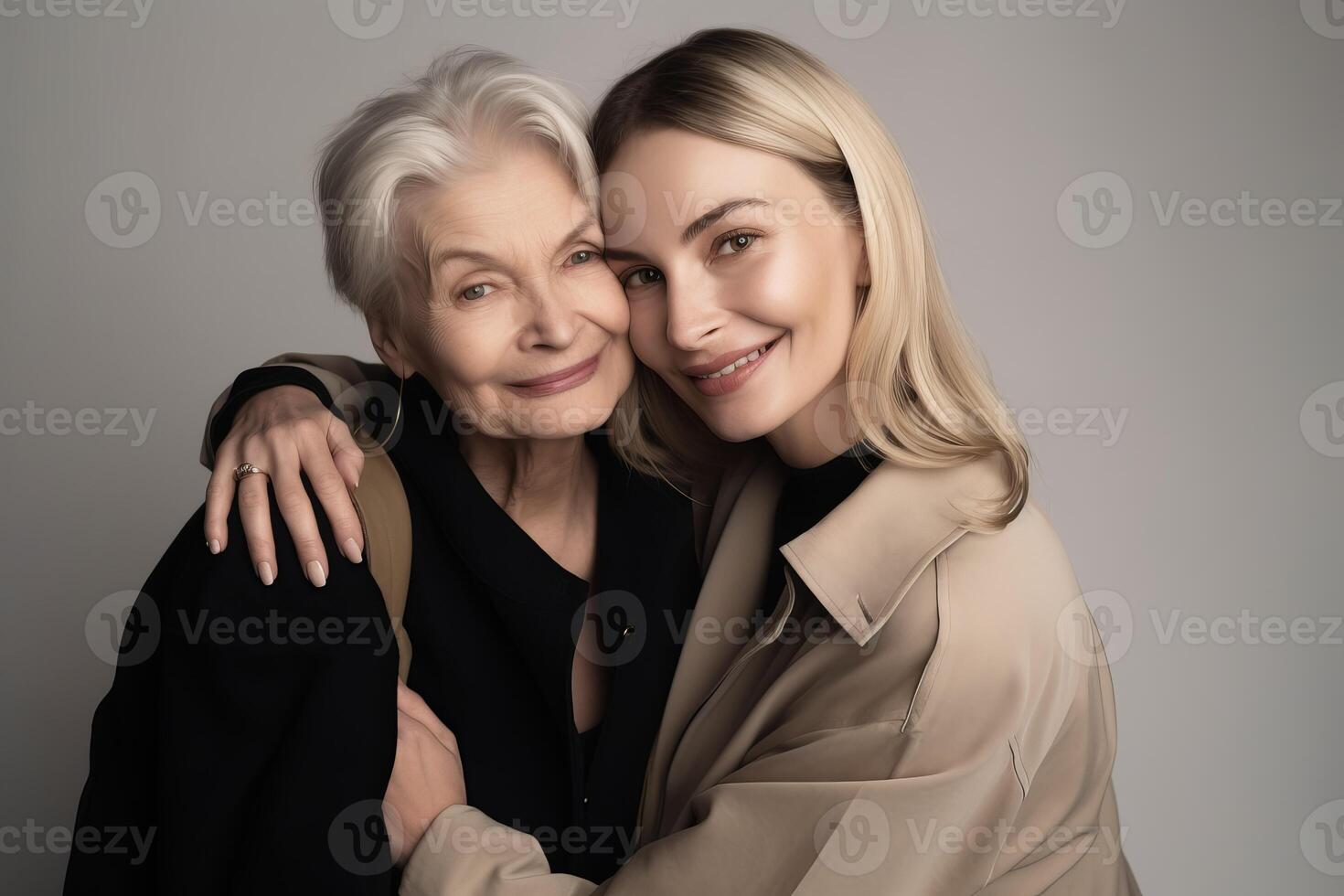 AI generated Grandmother with young lady posing together. Generate ai photo