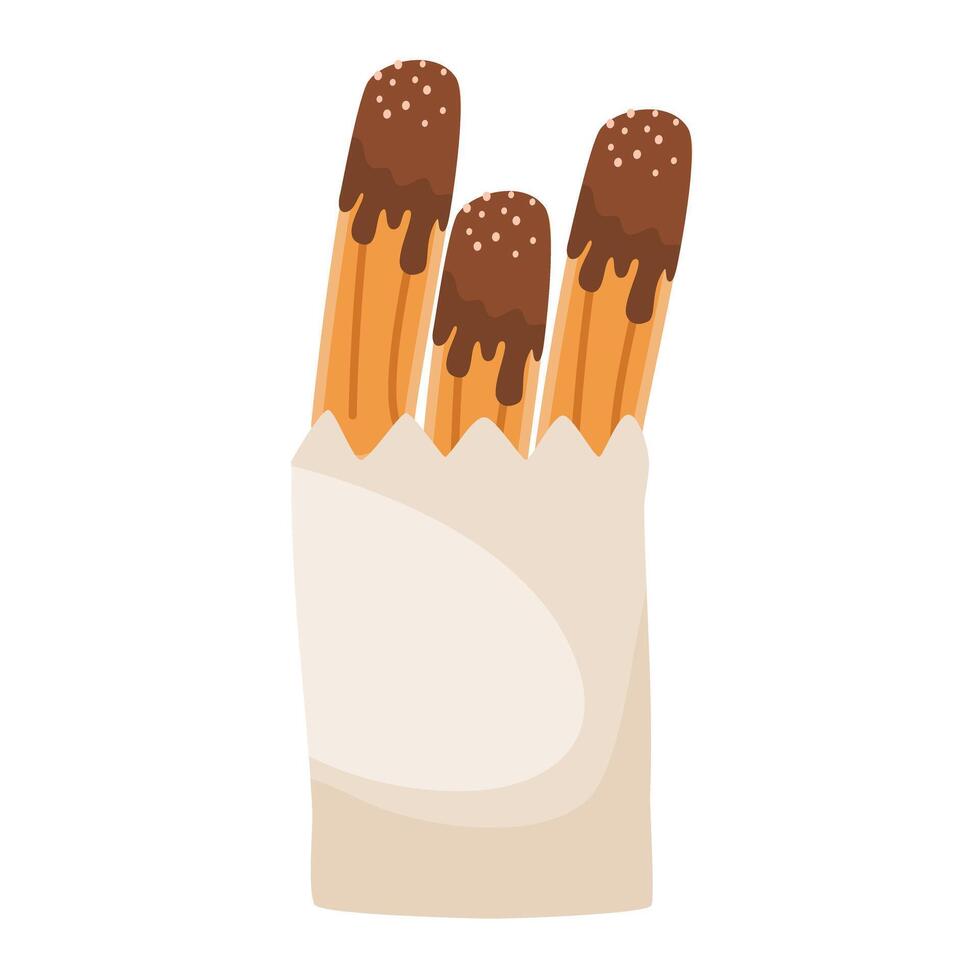 Churros - famous Spanish dessert with chocolate sauce vector