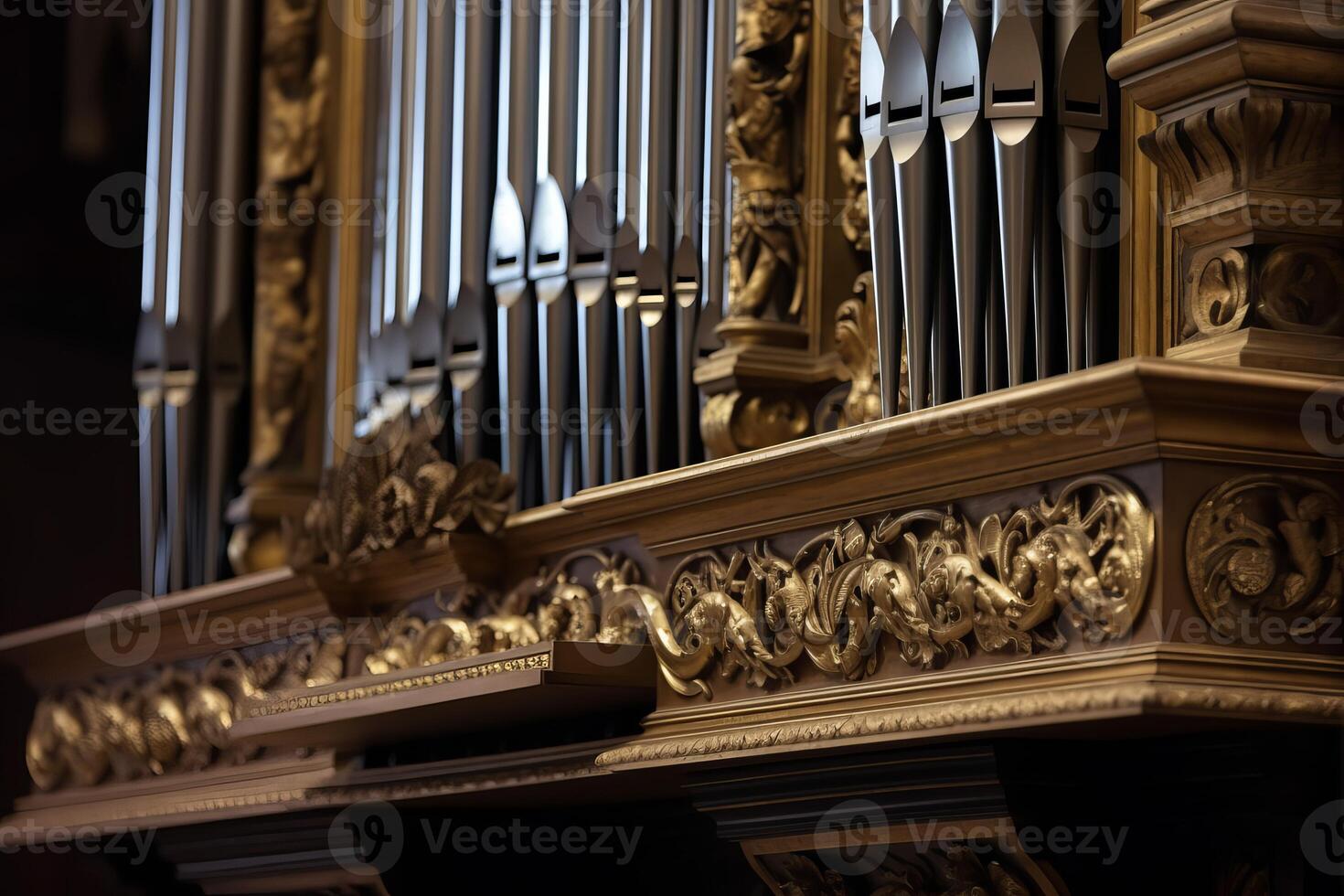 AI generated Organ cathedral details. Generate ai photo