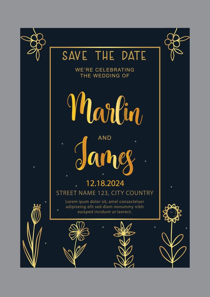 Boda invitación modelo conjunto con follaje línea Arte. botánico hojas dibujado a mano vector