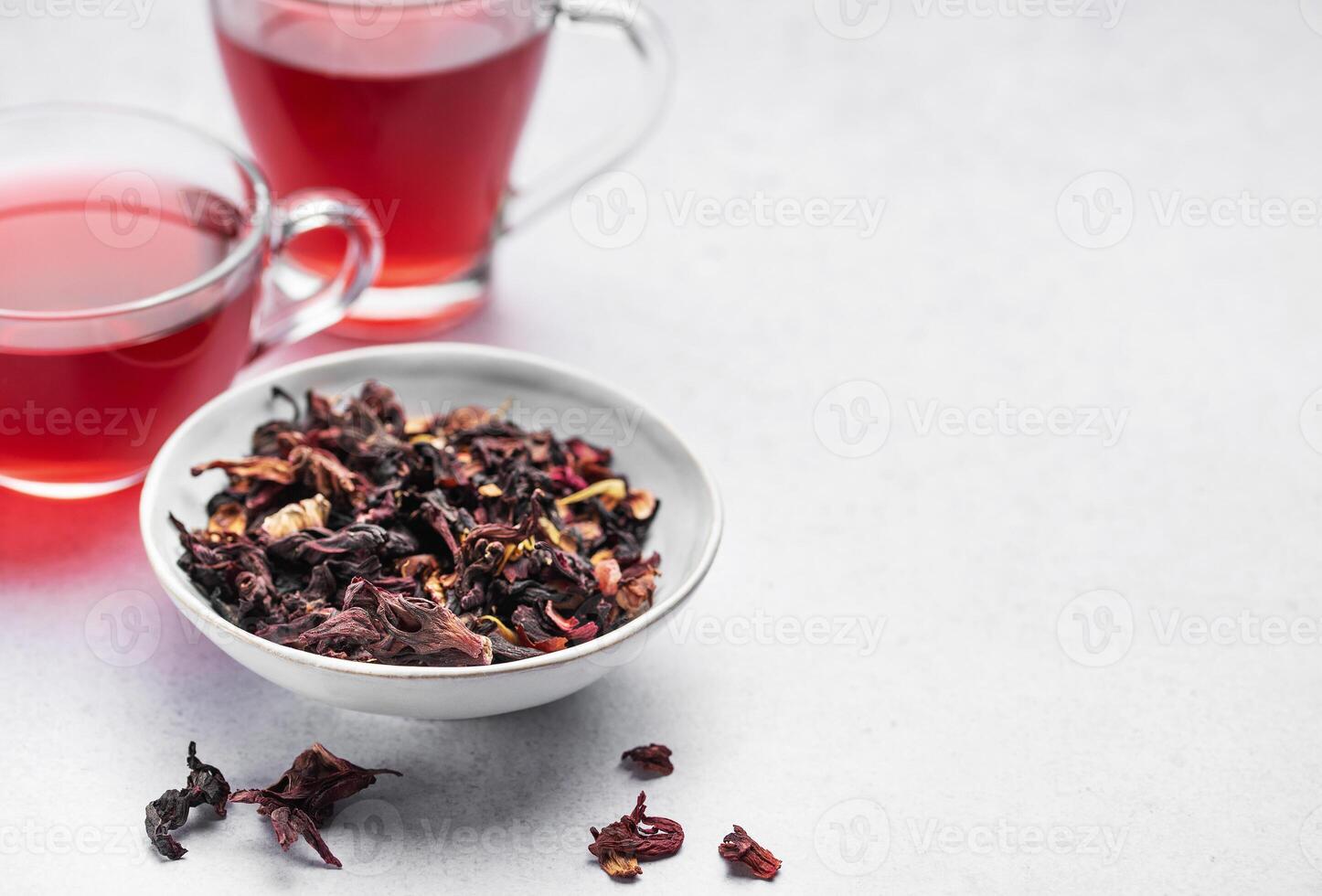 Glass cup of hot hibiscus tea. photo