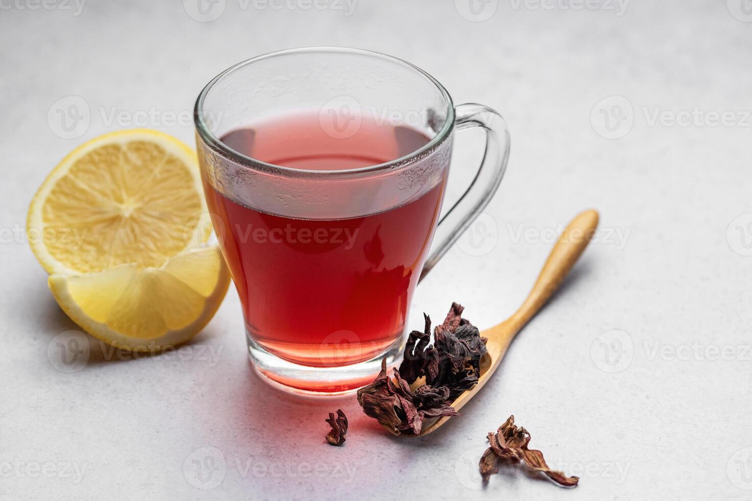 Hibiscus tea in glass mug. photo