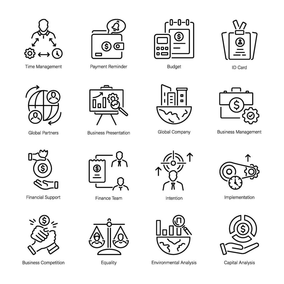 Collection of Linear Icons Depicting Team Efforts vector