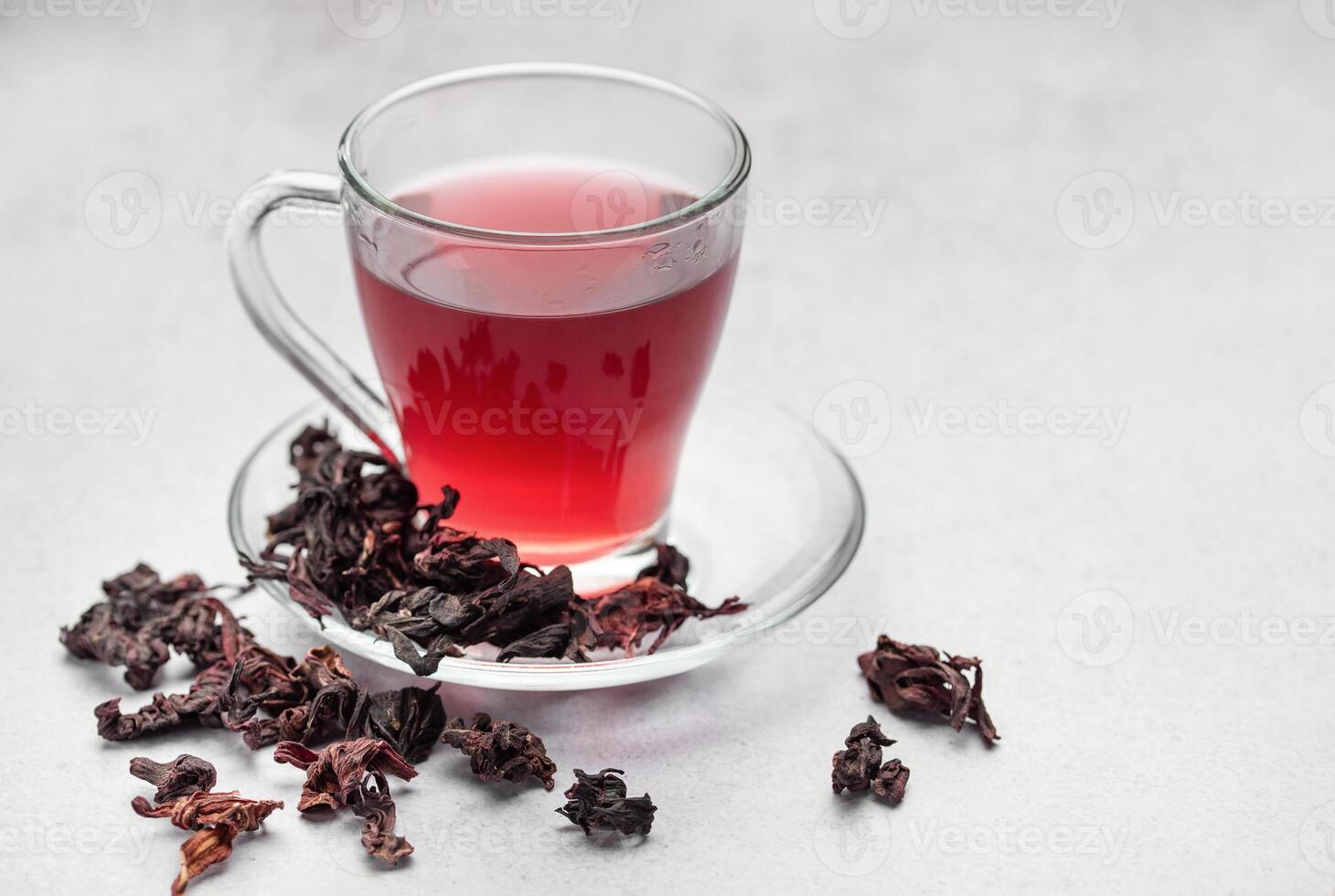 Hibiscus tea in glass mug. photo