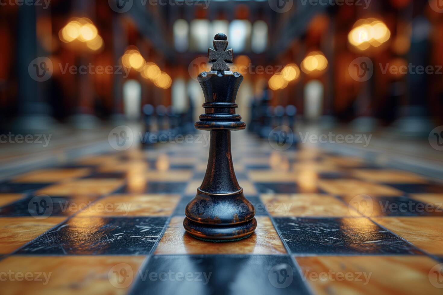 AI generated Black and white chess figures board posing in the front photo