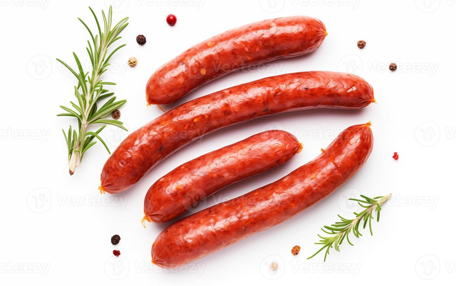 AI generated Tasty goodness sausages Isolated on White background photo