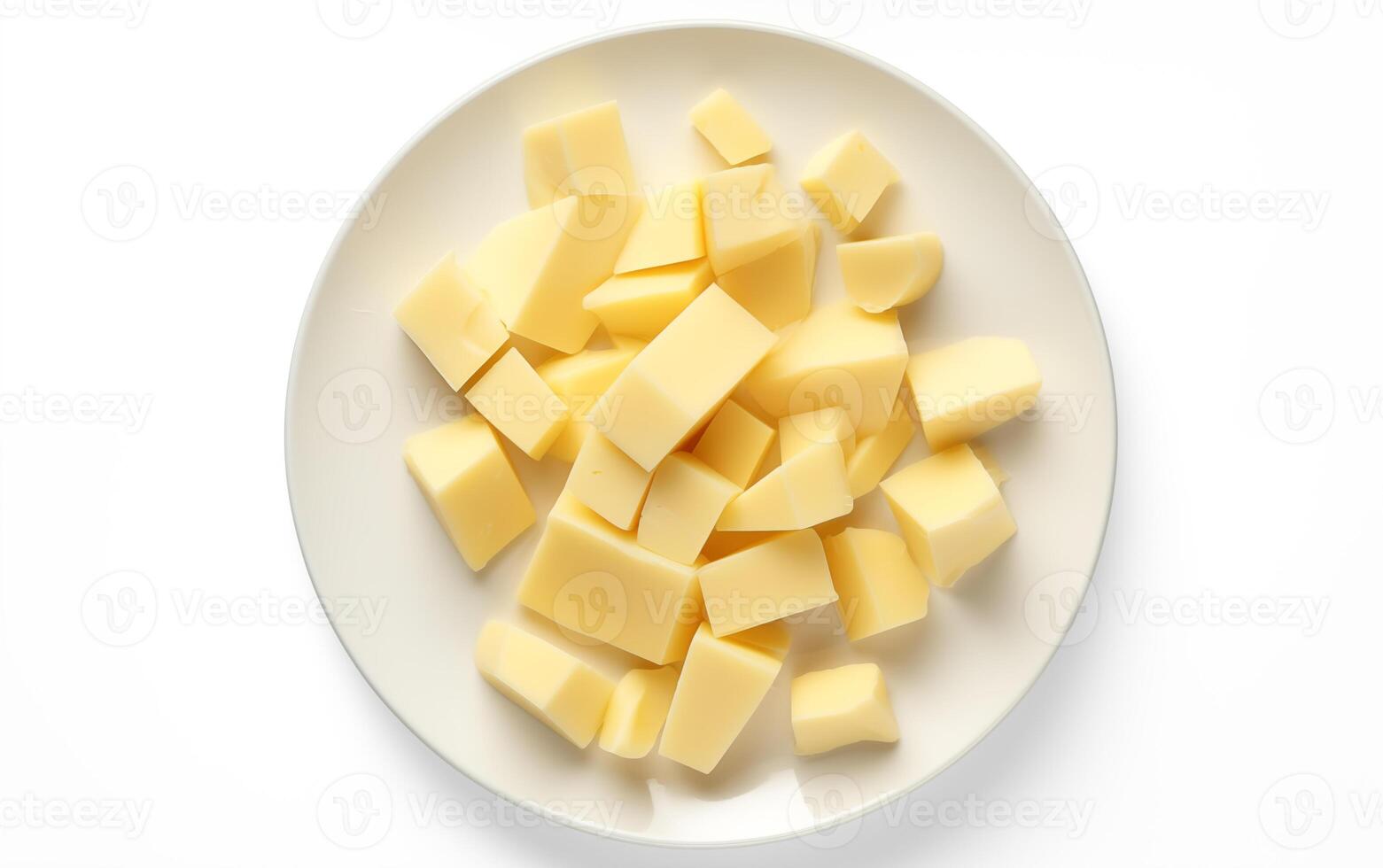 AI generated Tasty cheese pieces Isolated on White background photo