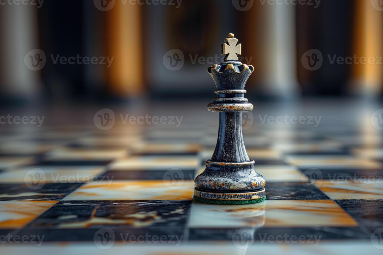 AI generated Black and white chess figures board posing in the front photo