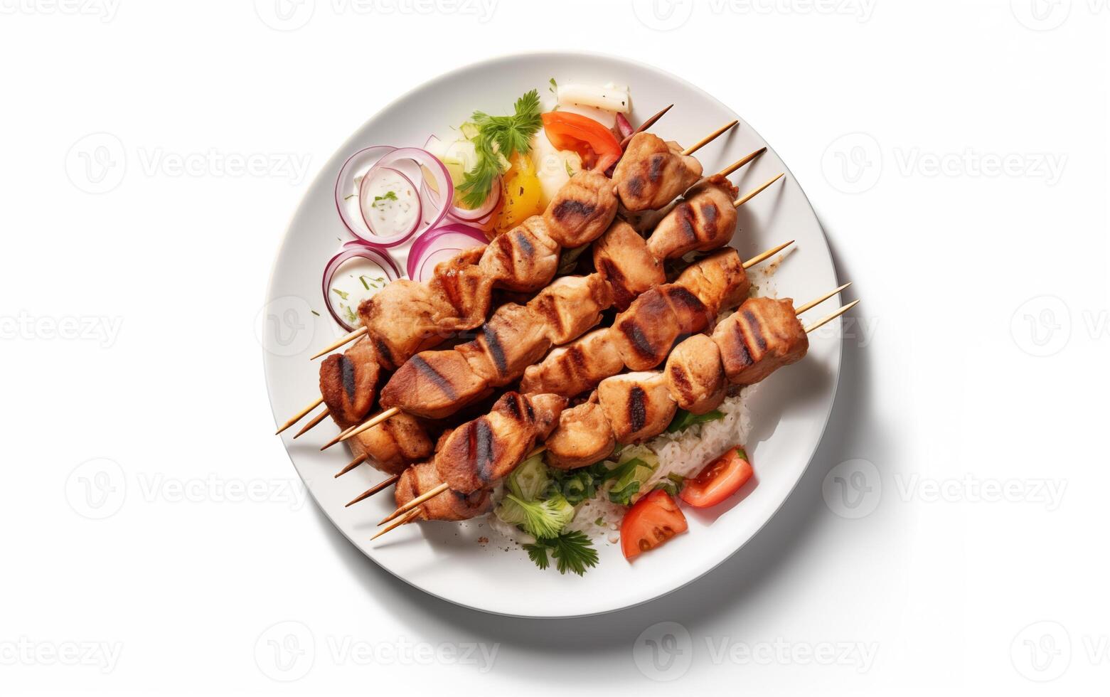 AI generated Tasty fried grilled kebab Isolated on White background photo