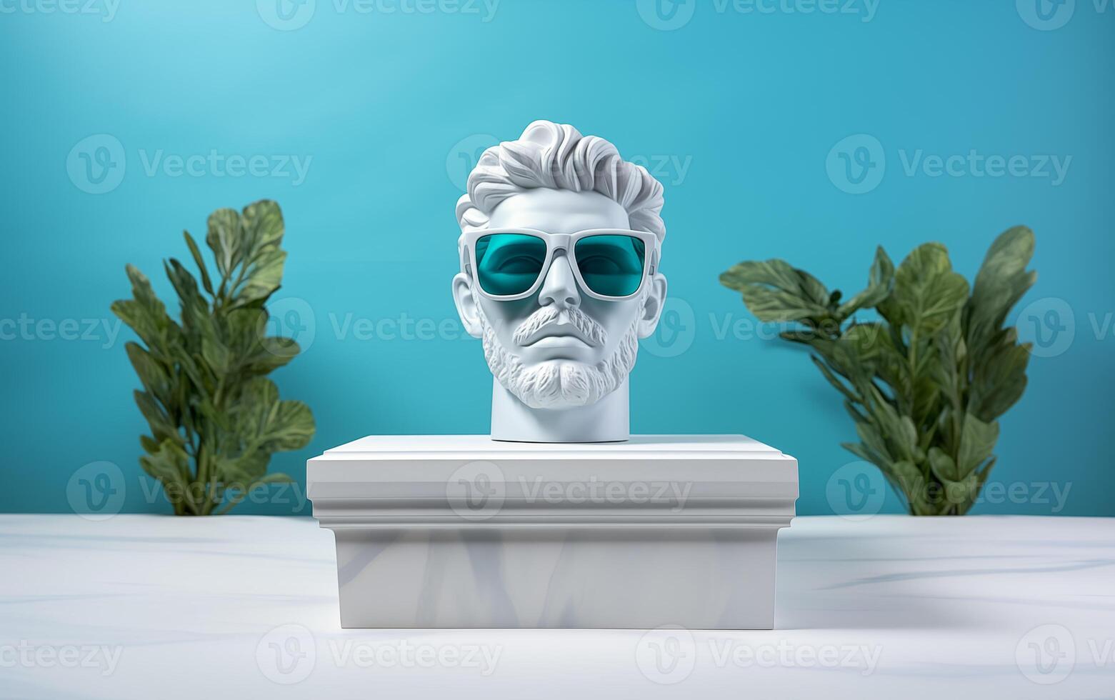 AI generated Marble statue in color glasses torso on a stand photo