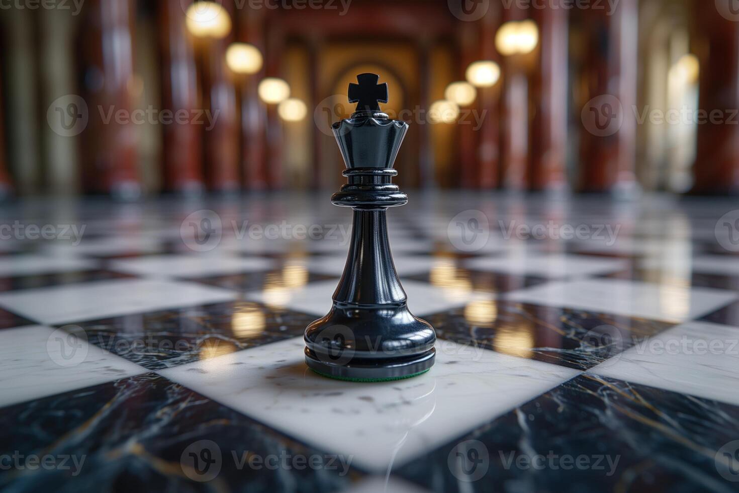 AI generated Black and white chess figures board posing in the front photo