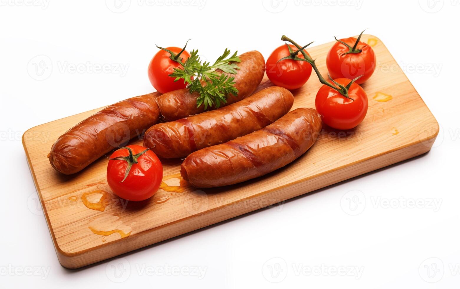 AI generated Tasty goodness sausages Isolated on White background photo