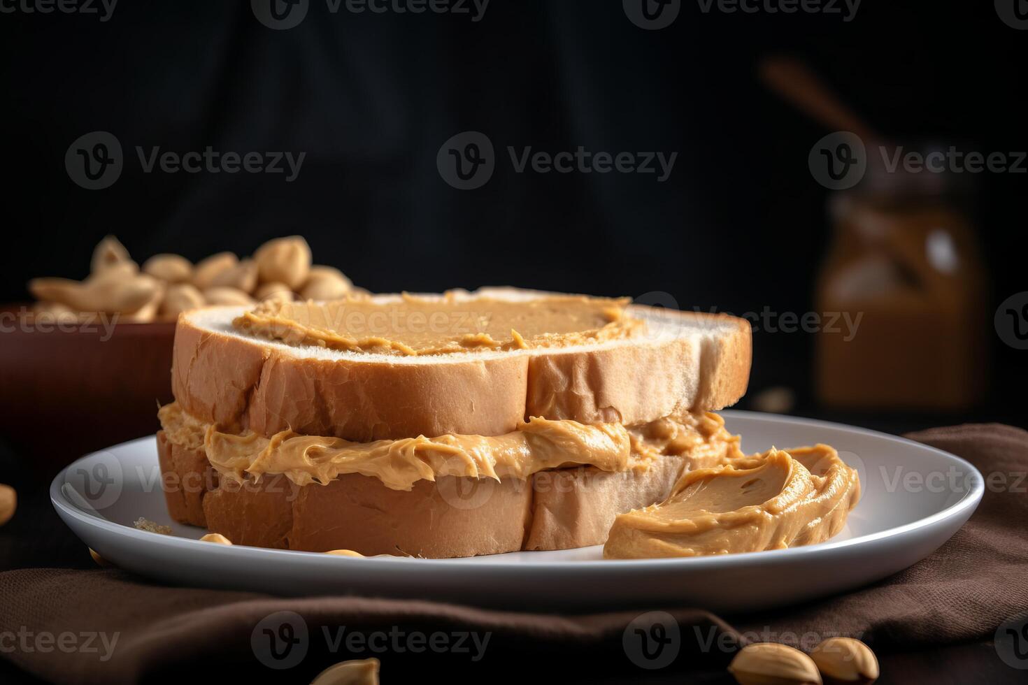 AI generated Peanut butter sandwich plate. Generate ai photo